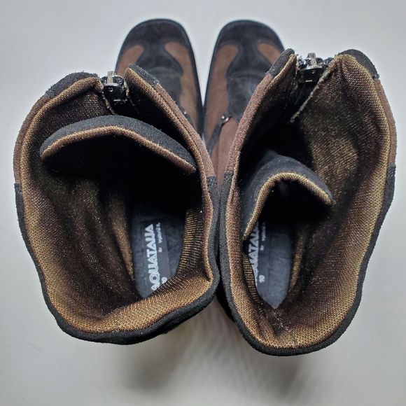 Aquatalia Suede Brown & Black Colorblock Pattern Riding Boots - Picture 5 of 9